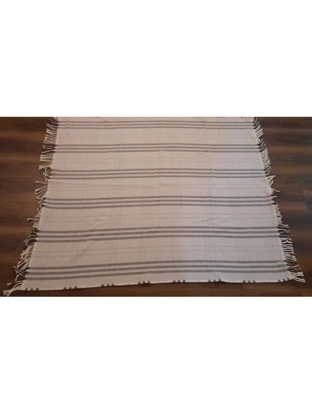 Texteis Penedo Plaid Throw Blanket Fringed Cream Black Cotton Blend 52x58